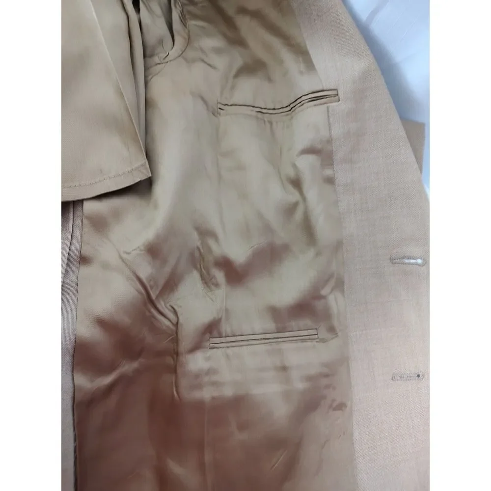 Vintage Tan Hopsack Blazer Mens Gold Crest Button‎ Sport Coat Beige 22.5 Pit